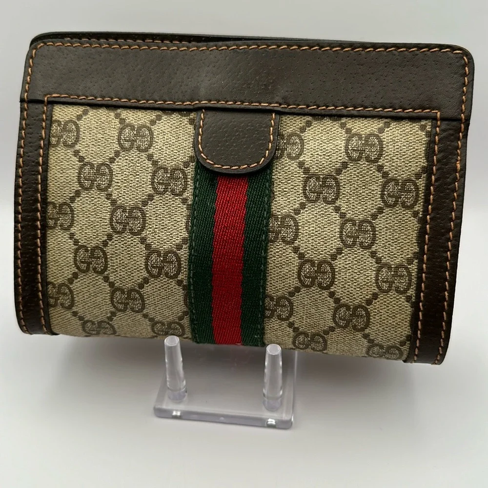 Gucci Beige Monogram Cosmetic Case with Green and Red Stripe